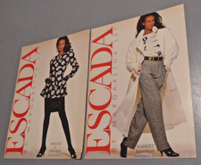 2 Pg 80s Print Ad Supermodel Iman Escada Black & White Plaid Suit Trenchcoat 002 picture