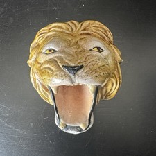 Roaring Lion Head Wall Mount Vtg Ceramic Plaque Chalkware Majestic Decor MCM picture