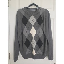 Oscar de la Renta Sweater Mens M Gray Argyle Crewneck Knit Preppy Pullover picture