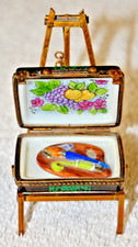 Limoges France Peint Main Green Tiny Suitcase Travel Case Trinket Box w/ bronze picture