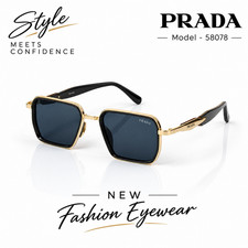 Prada Model 58078 Sunglasses Black Frame Gold Trim Dark Blue Lenses picture