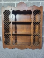 Wall curio cabinet spice rack Vintage wood with metal lattice MCM 27.5