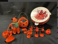 Vintage Lot Of 10 Rosbro Plastic Halloween Witch & Cat Pumpkin And Other Pieces  picture
