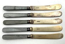 Set of 5 Antique Hallmarked EPNS Butter Spread Handle Knives, Fine Silverware picture