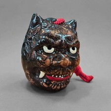 Vintage Japanese Clay Bell Dorei Suzu 2-Faced Oni Demon & Okame - Mayoke Evil picture