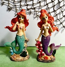 Mermaid Figurines Hand Painted 5” Resin Set Of 2 picture