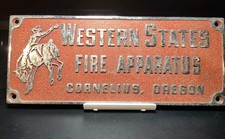 Beautiful Vintage Western States Fire Engine Plaquard picture