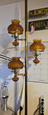 Vintage 60's Tension Pole Lamp 3 lights-w-Hurricane & Amber Hobnail Glass Shades picture