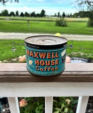 Vintage Maxwell House Coffee Tin 1 Lb Can Blue Orange W/ Lid Hoboken NJ  picture