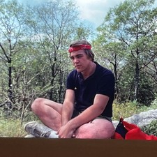 Vintage 35 mm Slide Photo Young Man Legs Crossed Wearing Bandana 1980s -- A2 picture