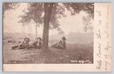 1907 RPPC Boys Eating Ice Cream Under Tree July 4th Vintage Pennsylvania picture