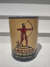 Vintage Full Archer Motor Oil Can Composite Quart Indian Graphic NOS Clean Mint picture