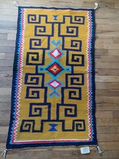 Vintage 1974 Hand-Woven Zapotec Wool Rug - Oaxacan Storm Pattern Tapestry picture