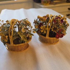 Vtg JANE HUTCHESON for GORHAM Miniature Metal Flower Baskets GOLD GILT & ENAMEL  picture