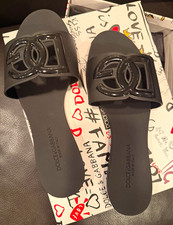 Dolce&Gabbana Women's Black Logo Slide Sandals Rubber Slip-On Straps 8 picture