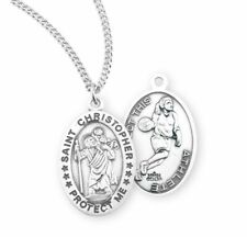 Women's St. Christopher Sterling Silver Basketball Medal Necklace picture