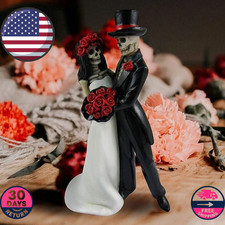 Skeleton Couple Statue Love Never Dies Bride Groom Resin Gothic Halloween Decor  picture