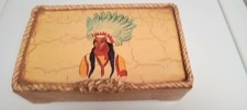 Vintage Early Calif Painted Chief Crackle Wood Rope Accents Trinket Box Monterey picture