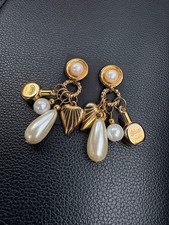 BALENCIAGA Perfume Bottle Earring Gold Pearl Vintage Jewelry Accessories picture