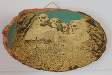 Vintage Mt Rushmore Decoupage Picture On Wood Slice 6” X 8” horizontal oval picture