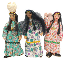 Vintage Egyptian Dolls Handmade Traditional Clothing Working Villagers Lot of 3 picture
