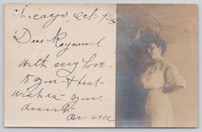 RPPC 1906 Chicago Woman Named Anna - Huge Hat - Real Photo Postcard to Merton WI picture