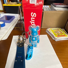 Supbear Bearbrick-Style Bear Figure Keychain w/ Metallic Blue Sneaker Charm picture