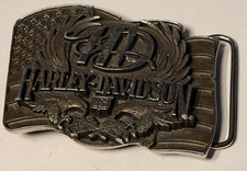 Vintage Harley Davidson Motorcycle Belt Buckle Eagles Flag Brass picture