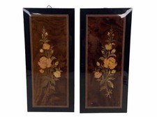 Vtg Gargiulo & Jannuzzi 2 Italian Intarsia Wood Floral Wall Hangings Art Retro picture