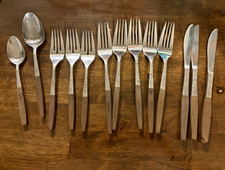 Vintage Interpur Japan Stainless Steel Flatware Wood Handles Replacements MCM picture