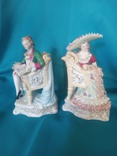 A Pair Vintage Antique German Porcelain Figurines of a Young Couple with Chairs picture