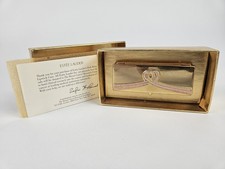 Vtg Estee Lauder Gold Pink Ribbon Lipstick Case Holder Compact w/ Mirror Org Box picture