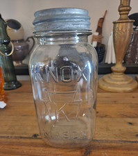 Knox Vintage Mason Embossed Clear Glass Jar w/ Atlas Zinc Screw Lid picture