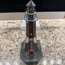 Vintage Handmade Stained Glass Nautical Lighthouse Electric Table Lamp. picture