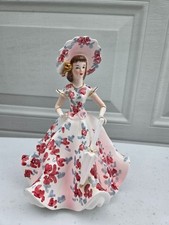 Vintage Lefton Lady Figurine Planter With Pink Floral Dress & Parasol Hand-Paint picture