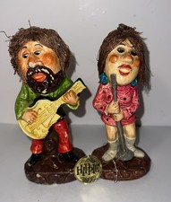 Vintage Hippie Statues Unique Find Guitar Microphone Singing Pair picture