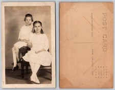 Vintage RPPC Photo Postcard Two Girls Sisters White Dresses 1910s Era picture