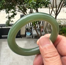 Certificate Natural Hetian Jade Lake Green Round Bar Bangle Bracelet 55mm picture
