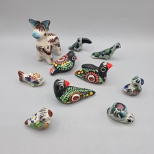 Tonala Mexican Folk Art Ceramic Animal Miniatures And A Small Donkey Lot Of 10 picture