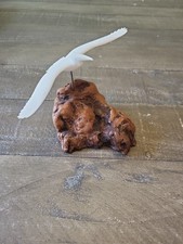 VIntage John Perry Flying Seagull Small Sculpture Burl Wood Base 6
