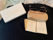 Chloe Sunglasses Gold Square Gradient Brown Lens Case Box Authenticity Card picture