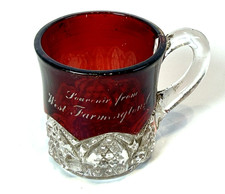 WEST FARMINGTON OHIO OH Ruby Red Flash Souvenir Glass Trinket CUT GLASS CUP picture