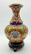 Beautiful Vintage Cloisonné Vase with Multicolor Floral Design and Stand picture