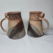 2 Rare VTG NY c1970s Signed SALLY SILBERBERG Mug Functional Studio Stoneware picture