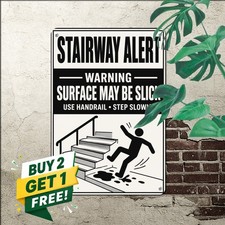 Caution Slippery Stairs Metal Sign Bold Contrast Safety Wall Tin Plaque picture