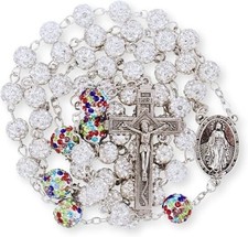 White with Colorful Beads Rhinestones Crystal Beads Catholic Rosary Necklace picture