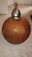 Stunning Vintage Large Amber MCM Bubble Crackle Globe Lamp Light Cover picture