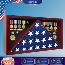 Large Military Flag Display Case Shadow Box for 5x9.5 Burial Flag Mahogany picture
