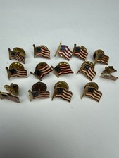 Lot of 14 Vintage American Flag Lapel Pins USA Patriotic Enamel Gold Tone picture