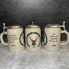 3 Vintage 1992 St Hubertus Jagd Klub Chicago Beer Stein 25th Anniversary Lidded picture